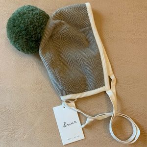 NWT Briar Baby OOAK Green Pom/Gray Herringbone Bonnet 6-12 months